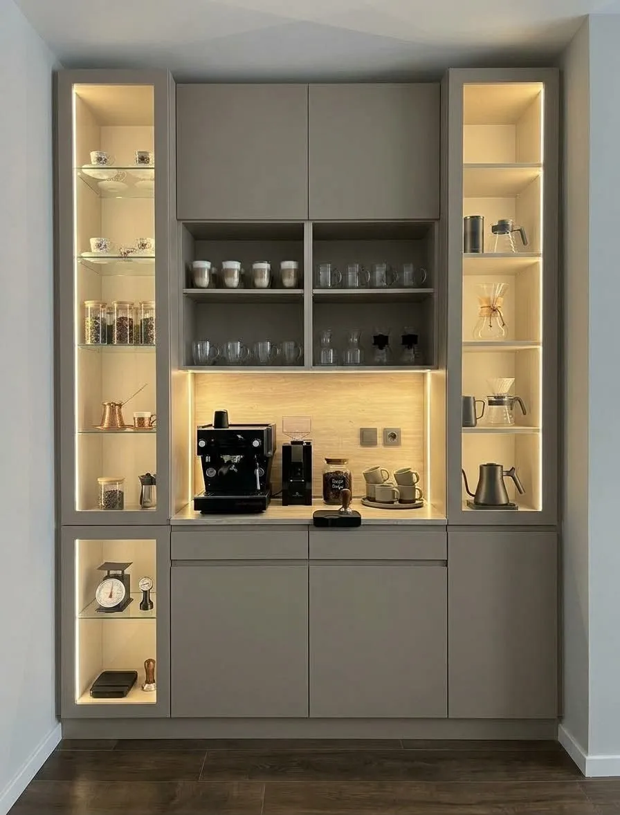 Gizli LED aydınlatmalı vitrin dolabı